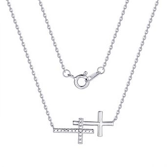 Forever Radiant Round Diamond Accent Double Cross Pendant Necklace