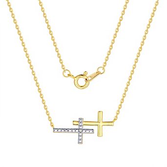 Forever Radiant Round Diamond Accent Double Cross Pendant Necklace