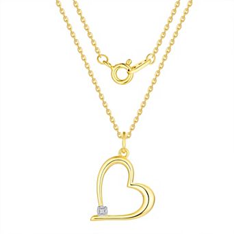 Forever Radiant Fine Silver & 14k Gold Flash-Plated Diamond Accent Open Heart Pendant Necklace