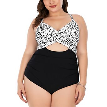 Women Dalmatian Print Wrap V One Piece Swimsuit Cross Tie Back Cutout Tummy Control Bathing Suit