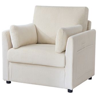 Heybly 37.75" Corduroy Accent Chair with Side Pockets, 2 Pillows for Living Room