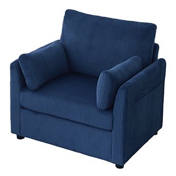 Heybly 37.75" Corduroy Accent Chair with Side Pockets, 2 Pillows for Living Room
