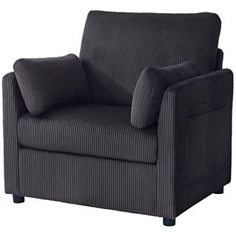 Heybly 37.75" Corduroy Accent Chair with Side Pockets, 2 Pillows for Living Room