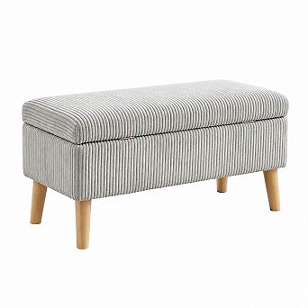 Heybly 32" Corduroy Storage Ottoman Bench with Flip Top, Wooden Legs, for Entryway or Bedroom