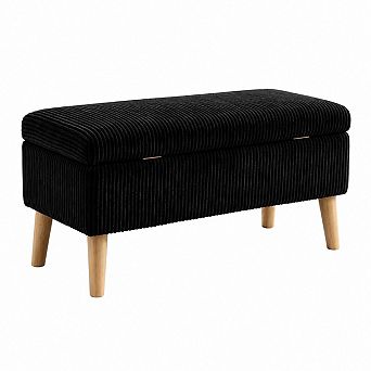 Heybly 32" Corduroy Storage Ottoman Bench with Flip Top, Wooden Legs, for Entryway or Bedroom