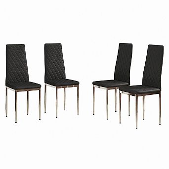 Heybly Set of 4 Dining Chairs with Silver Metal Legs, PU Upholstered