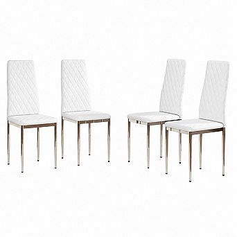 Heybly Set of 4 Dining Chairs with Silver Metal Legs, PU Upholstered