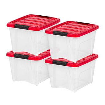 IRIS 19-qt Christmas Plastic Storage Bin with Lid and Secure Latching Buckles, Clear/Red, 4 pk