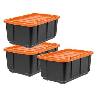 IRIS 108 Qt/27 Gal Heavy Duty Utility Tough Tote, Black with Orange Lid, 3 pk