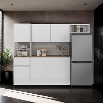 Natoma Kitchen Set, 6 Doors, 1 Drawer, 8 Shelves, White / Natural Oak