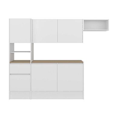 Natoma Kitchen Set, 6 Doors, 1 Drawer, 8 Shelves, White / Natural Oak