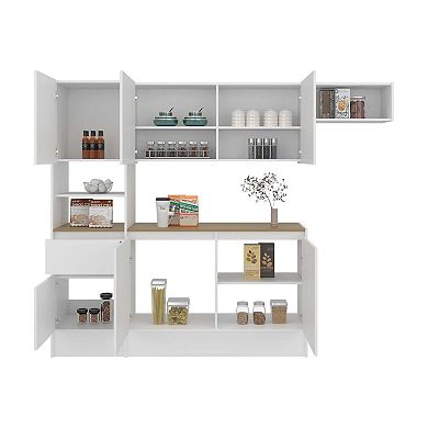 Natoma Kitchen Set, 6 Doors, 1 Drawer, 8 Shelves, White / Natural Oak