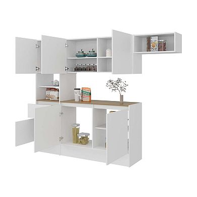 Natoma Kitchen Set, 6 Doors, 1 Drawer, 8 Shelves, White / Natural Oak