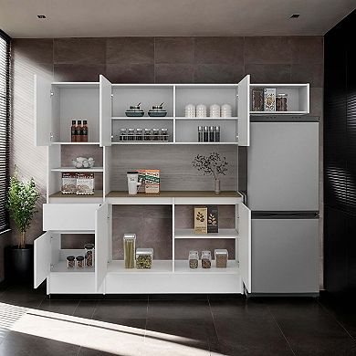 Natoma Kitchen Set, 6 Doors, 1 Drawer, 8 Shelves, White / Natural Oak
