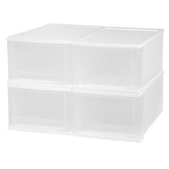 IRIS 17-qt Medium Stackable Plastic Drawers for Clothes, White, 4 pk