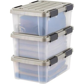 IRIS 16-qt Storage Bins with Gasket Seal Lid, Clear/Chrome, 3 pk