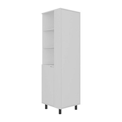 Aleneva Broom Storage Cabinet, Multi-Shelf Storage, 1Drawer and 4 legs, White