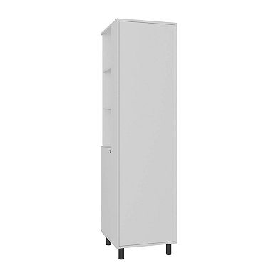 Aleneva Broom Storage Cabinet, Multi-Shelf Storage, 1Drawer and 4 legs, White