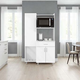 Talmo Kitchen Storage Cabinet with 6 Shelves, Storage Drawer, and Microwave Space, White