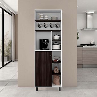 Evans Coffee Station Cabinet with Coffee Machine Compartment, Open Shelves, and Storage Drawer