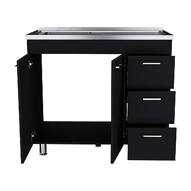 Rushville Base Double Door Cabinet, Three Drawers, Black Wengue