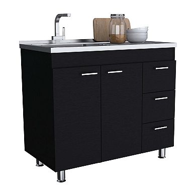 Rushville Base Double Door Cabinet, Three Drawers, Black Wengue