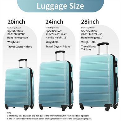 Hardshell Luggage Sets 3 Piece - 20"/24"/28" Gradient Expandable,Spinner Wheels,TSA Lock,Lightweight
