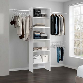 Hollis Modular Closet System with Open Shelves, Dual Hanging Rods and Vertical Storage Design