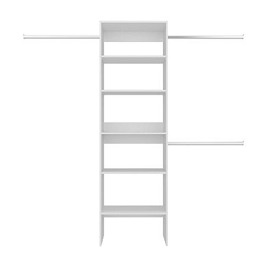 Hollis Modular Closet System with Open Shelves, Dual Hanging Rods and Vertical Storage Design
