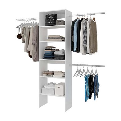 Hollis Modular Closet System with Open Shelves, Dual Hanging Rods and Vertical Storage Design