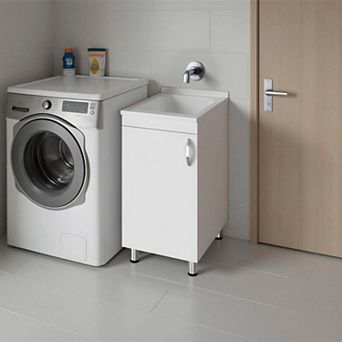 Mylo Freestanding Utility Tub with 1 Door, 2 Shelves and 4 legs, White