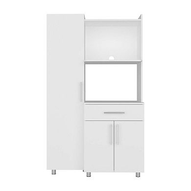 Satilla Kitchen Storage Cabinet with Shelves and Storage Drawer, White