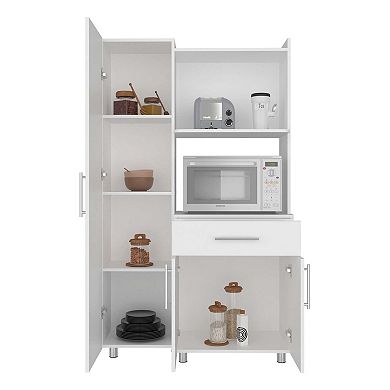 Satilla Kitchen Storage Cabinet with Shelves and Storage Drawer, White