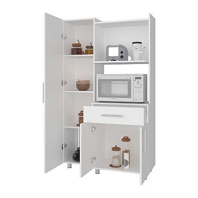 Satilla Kitchen Storage Cabinet with Shelves and Storage Drawer, White