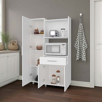 Satilla Kitchen Storage Cabinet with Shelves and Storage Drawer, White