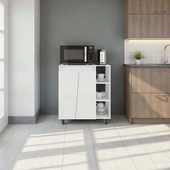Hazen Microwave Stand with 1 Storage Cabinet, 5 Shelves and 2 Doors, White