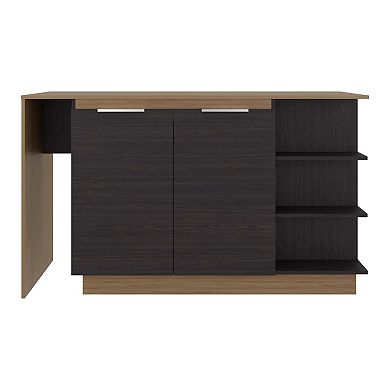 Dwight Kitchen Bar Counter with Shelves and Cabinets, Black Wengue / Natural Oak