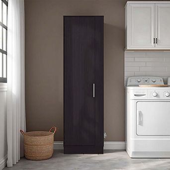 Fairfield Utility Storage Cabinet with 6 tier Shelf and Broom Hangers, Black Wengue