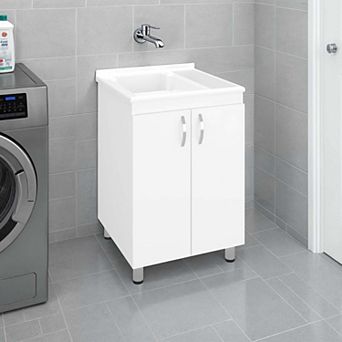 Dunn Freestanding Utility Tub Cabinet, 2 Doors, 2 Shelves, Integrated Sink, 4 Legs