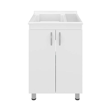 Dunn Freestanding Utility Tub Cabinet, 2 Doors, 2 Shelves, Integrated Sink, 4 Legs