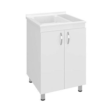 Dunn Freestanding Utility Tub Cabinet, 2 Doors, 2 Shelves, Integrated Sink, 4 Legs