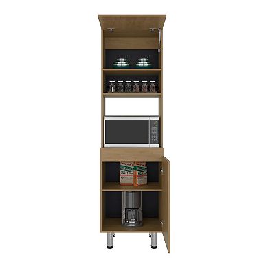 Fingal Kitchen Pantry with Microwave Space, Four Shelves and Closed Storage, Natural Oak