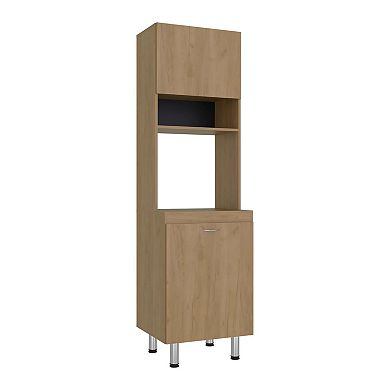 Fingal Kitchen Pantry with Microwave Space, Four Shelves and Closed Storage, Natural Oak