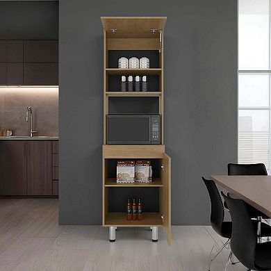 Fingal Kitchen Pantry with Microwave Space, Four Shelves and Closed Storage, Natural Oak