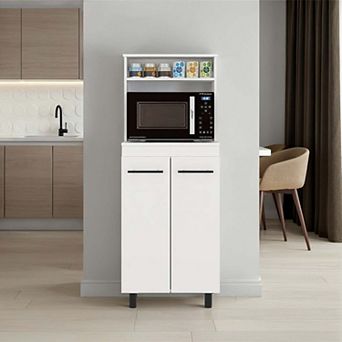 Enderlin Microwave Stand with 3 Shelves, 2 Doors, 4 legs and Cabinet, White