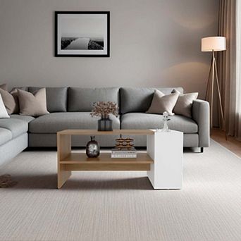 Galatia Coffee Table, 1 Shelf, Natural Oak / White