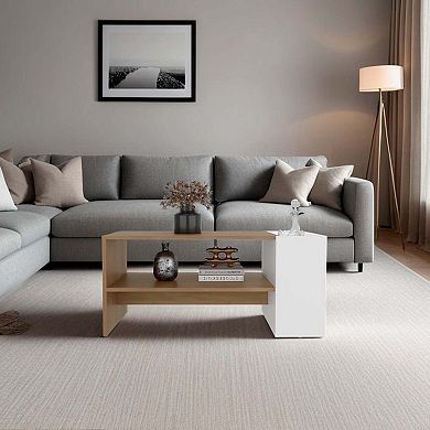 Galatia Coffee Table, 1 Shelf, Natural Oak / White