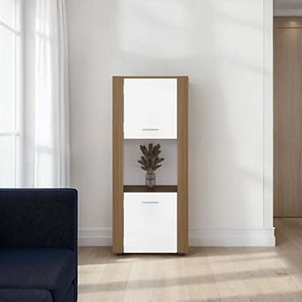 Hyder Bookcase with Upper and Lower Doors, Open Center Shelf and Vertical Design