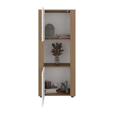 Hyder Bookcase with Upper and Lower Doors, Open Center Shelf and Vertical Design