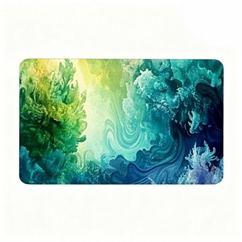 Teal Green Blue Fluid Art Floor Mat Abstract Swirl Landscape Rug
